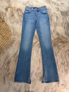 Express Skyscraper High Rise Flare Jeans Split Hem Medium Wash Size 2